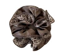 Two Tone Coffee Hair Scrunchies Four Layer Stitched Edges Headdress Soft Stretchy Fabric Ponytail Holders Double Sided Coffee Scrunchies with Four Stitched Edges