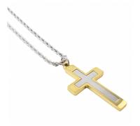 Two-Tone Cross Pendant Necklace, 316L Stainless Steel, 23.6 inch Chain, Gold Black Silver, Standard size, Stainless Steel, No Gemstone