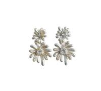 Two-Tone Daisy Dangle Earrings for Women, Niche Design Double Layer Sunflower Drop Earrings with Cubic Zirconia, Elegant Floral Statement Jewelry, Hypoallergenic Silver & Gold Plated for Her