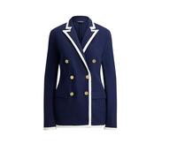 Two-Tone Double-Breasted Piqué Blazer - female - Ralph Lauren - Blazers - Blue - 2XL - Jackets 2XL