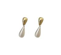 Two-Tone Double-Layer Teardrop Faux Pearl Stud Earrings, Minimalist Matte Gold Drop Jewelry, Versatile Light Luxury Daily Commuter Earrings for Women