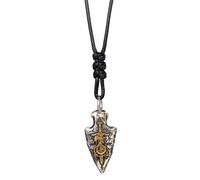 Two Tone Dragon Sword Necklace 925 Sterling Silver Arrowhead Pendant with Viking Compass Vegvisir Norse Jewellery for Men Black Cord