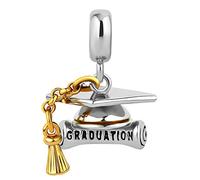 Two-tone Graduation Cap Scroll Diploma Charm Compatible with Pandora Bracelets Sisters Granddaughter Daughter Students Friend
