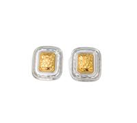 Two Tone Hammered Square Stud Earrings for Women Chunky Large Mixed Silver Gold Textured Rectangle Statement Earrings Stainless Steel Matte Metal Earrings Modern Geometric Layered Metal Jewelry, L