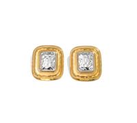 Two Tone Hammered Square Stud Earrings for Women Chunky Large Mixed Silver Gold Textured Rectangle Statement Earrings Stainless Steel Matte Metal Earrings Modern Geometric Layered Metal Jewelry, L