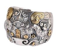 Two Tone Heavy 925 Sterling Silver Chinese Mythical Animal TAOTIE Ring for Men Open Adjustable