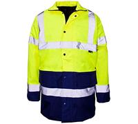 Two-Tone Hi-Vis Parka Jacket with Padded Quilted Lining and Detachable Hood (Large, Yellow / Navy)