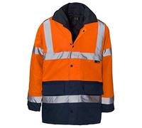 Two-Tone Hi-Vis Parka Jacket with Padded Quilted Lining and Detachable Hood (Medium, Orange / Navy)