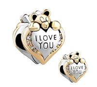 Two-tone I Love You Cute Bear Heart Charm fits Pandora Charm Bracelets Gift Love Women Wife Mum Birthday Mothers Day Anniversary