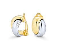 Two Tone Interlocking Circle Dome Half Hoop Clip On Earrings Non Pierced Polished Silver Tone Gold Plated Brass