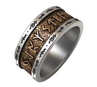 Two Tone Norse Viking Rune Ring for Men Women 925 Sterling Silver Elder Futhark Runic Alphabet Ring Band Size V 1/2