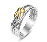 Two Tone Rings For Women Fashion Jewelry Twisted Crossover Cable Wire Band Ring (Size 6-9)