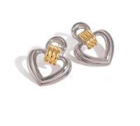 Two-tone round hanging earrings for women geometric pattern vintage metal design eardrops for casual or formal wear