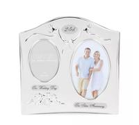 Two Tone Silverplated Wedding Anniversary Gift Photo Frame - 25th Silver