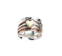 Two-Tone Spinner Heart Ring - Rotating Anxiety Relief Fidget Ring, Self-Love Band for Women Men Couples, Hammered Design Jewelry Gift(No.10)