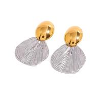 Two Tone Studs Earrings Gold and Silver 316L Earrings for Women， Chunky starfish Knot Square Flower Statement Trendy Jewelry, big, Titanium steel, No Gemstone