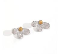 Two Tone Studs Earrings Gold and Silver 316L Earrings for Women， Chunky starfish Knot Square Flower Statement Trendy Jewelry, big, Titanium steel, No Gemstone