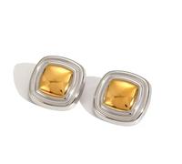 Two Tone Studs Earrings Gold and Silver 316L Earrings for Women， Chunky starfish Knot Square Flower Statement Trendy Jewelry, big, Titanium steel, No Gemstone