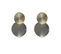 Two - Tone Textured Disc Drop Earrings,Silver Statement Dangle Earrings for Women, Lightweight Geometric Earrings for Daily Wear & Parties
