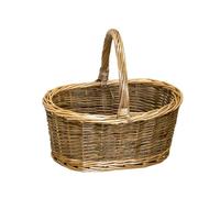 Two Tone Unpeeled Willow Shopping Basket, 32x28x25cm, Woven Wicker, Oval Shopper with High Handle, Unlined