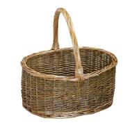 Two Tone Unpeeled Willow Shopping Basket, 42x38x35cm, Woven Wicker, Oval Shopper with High Handle, Unlined