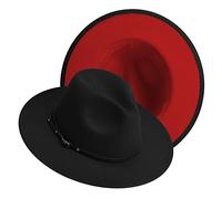 Two Tone Wide Brim Fedora Hats Classic Felt Panama Hat with Belt Buckle for Women & Men… - black - L
