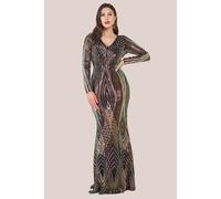 Two Toned V Neck Sequin Maxi Goddiva Black 8