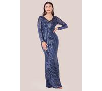 Two Toned V Neck Sequin Maxi Goddiva Navy 10