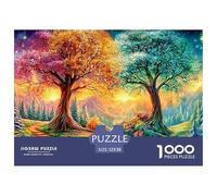 Two Trees, Path, Waterfall, Glowing Lights in Mountains 1000 Piece Jigsaw Puzzle Multicolor Style - Recycled Cardboard, Challenging Puzzle for Adults 52x38cm/1000pcs