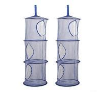 Two Triple Layer Foldable Hanging Storage, Mesh Organizer with Hooks for Home Organization, Perfect for Various Storage Needs (Deep Blue)