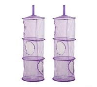 Two Triple Layer Foldable Hanging Storage, Mesh Organizer with Hooks for Home Organization, Perfect for Various Storage Needs (Purple)