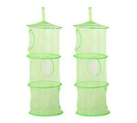 Two Triple Layer Foldable Hanging Storage, Mesh Organizer with Hooks for Home Organization, Perfect for Various Storage Needs (Green fruit)