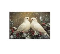 Two Turtle Doves Christmas Vintage Wall Art Paintings Canvas Prints Poster Artwork for Living Room Bedroom Bathroom Office Home Decor 20x30inch(50x75cm)