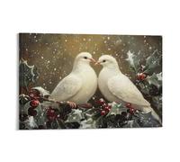 Two Turtle Doves Christmas Vintage Wall Art Paintings Canvas Prints Poster Artwork for Living Room Bedroom Bathroom Office Home Decor 12x18inch(30x45cm)