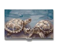 Two Turtles And Shells Business Card Holder, Ultra Slim Aluminum Business Card Case, Portable Sleek Metal Wallet for Men & Women