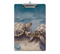 Two Turtles and Shells Clipboard, A4 Acrylic Clipboard with Hanging Hole, Ultra-Light Clip Board - Holds 100 Sheets, Shatterproof Document Holder for Office, 12.5" X 8.5"