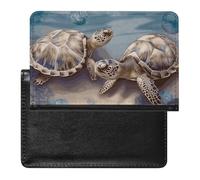 Two Turtles And Shells Passport Holder with 3 Card Slots, Portable PU Leather Travel Wallet, Slim Protective Cover for Passport, ID, Credit Cards
