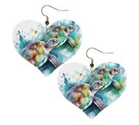 Two turtles watercolor splash Leather Earrings for Women Heart Earring Lightweight Dangle Earrings Jewelry Gifts, One Size, No Gemstone