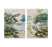 Two Turtles Watercolor Splash Passport Holder Ultra Slim PU Leather Travel Document Organizer Compact Premium International US Passport Protector Cover for Women Men