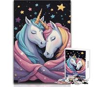 Two Unicorns Embracing in Starry Night Jigsaw for Adults1000 Pieces Interactive Learning Fun Activity Heartwarming Memorable Present Size 38x26cm