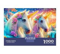 Two Unicorns with Floral Crowns 1000 Piece Jigsaw Puzzle Fine Horse Recycled Cardboard, Great Gift for All Ages 70x50cm/1000pcs