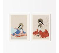 Two Virgin Mary and the Christ Child Prints | 2 Japanese Catholic Posters, Madonna & Child Silk Paintings, Asian Religious Worship Wall Art