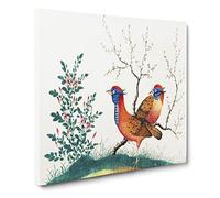 Two Walking Birds Vintage Canvas Wall Art Print Ready to Hang, Framed Picture for Living Room Bedroom Home Office Décor, 20x20 Inch (50x50 cm)