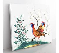 Two Walking Birds Vintage Canvas Wall Art Print Ready to Hang, Framed Picture for Living Room Bedroom Home Office Décor, 50x50 cm (20x20 Inch)