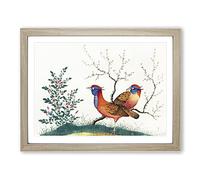 Two Walking Birds Vintage Framed Wall Art Print, Ready to Hang Picture for Living Room Bedroom Home Office Décor, Oak A2 (64 x 46 cm)