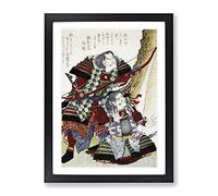Two Warriors By Yashima Gakutei Asian Japanese Framed Wall Art Print, Ready to Hang Picture for Living Room Bedroom Home Office Décor, Black A2 (64 x 46 cm)