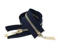 Two Way Separating Zipper， 2-Way Auto Lock Metal Zip Double Slider DIY Jacket Coat Repair(BlueGold,120CM-5#)