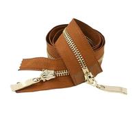 Two Way Separating Zipper， 2-Way Auto Lock Metal Zip Double Slider DIY Jacket Coat Repair(CaramelGold,120CM-5#)