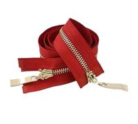 Two Way Separating Zipper， 2-Way Auto Lock Metal Zip Double Slider DIY Jacket Coat Repair(RedGold,100CM-5#)