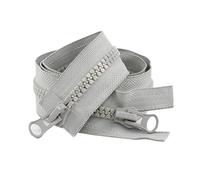 Two Way Separating Zipper 2pcs 8# Resin Zipper for Clothes Single/Double Open-End Zip Garment Large Zips Bag Closure Sewing Zippers(Grey-DoubleSlider,100cm)